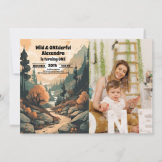 Rustikales Bergwald Foto 1. Geburtstag Einladung