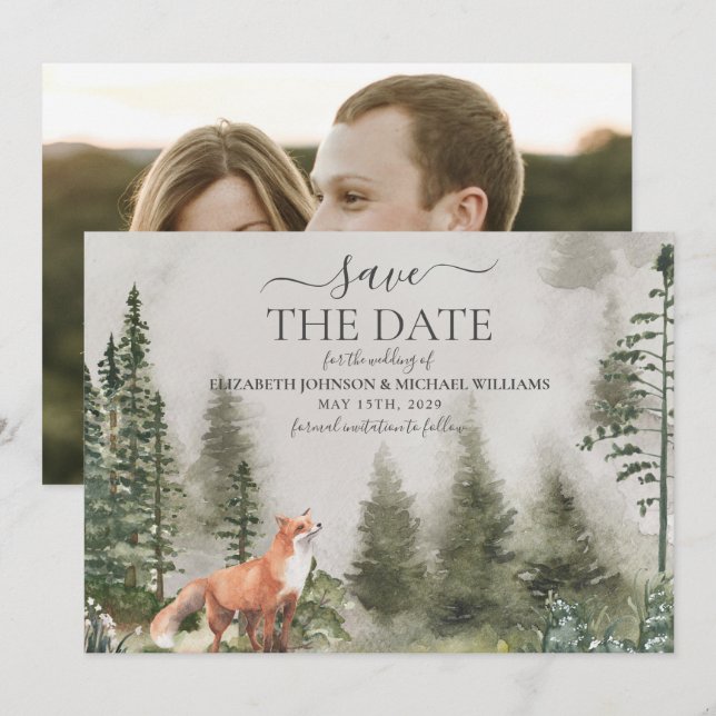 Rustikales Bergwald Foto Hochzeit retten das Datum Save The Date (Vorne/Hinten)