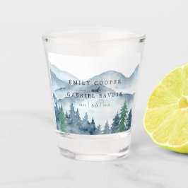 Rustikales Bergwald Wasserfarbenprächtige Hochzeit Schnapsglas