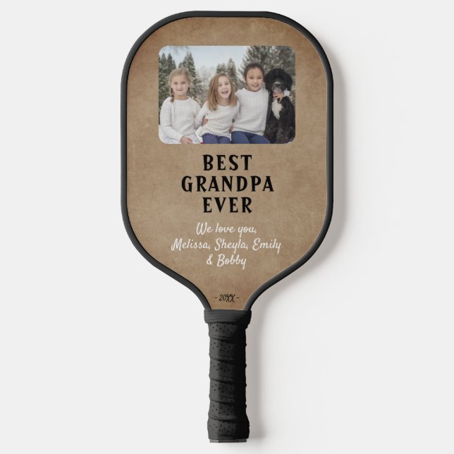 Rustikales Best Opa Ever Grandchildren Foto Pickleball Schläger (Vorderseite)