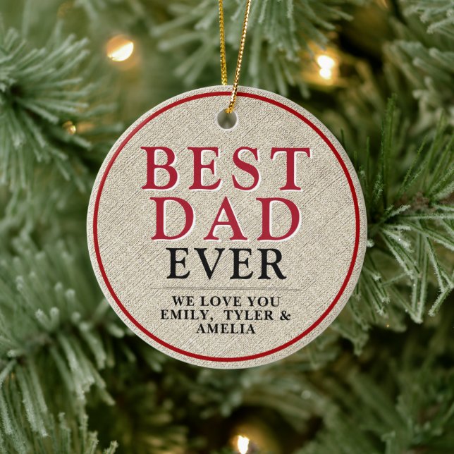 Rustikales Best Vater Red Typografy Foto Keramik Ornament (Baum)