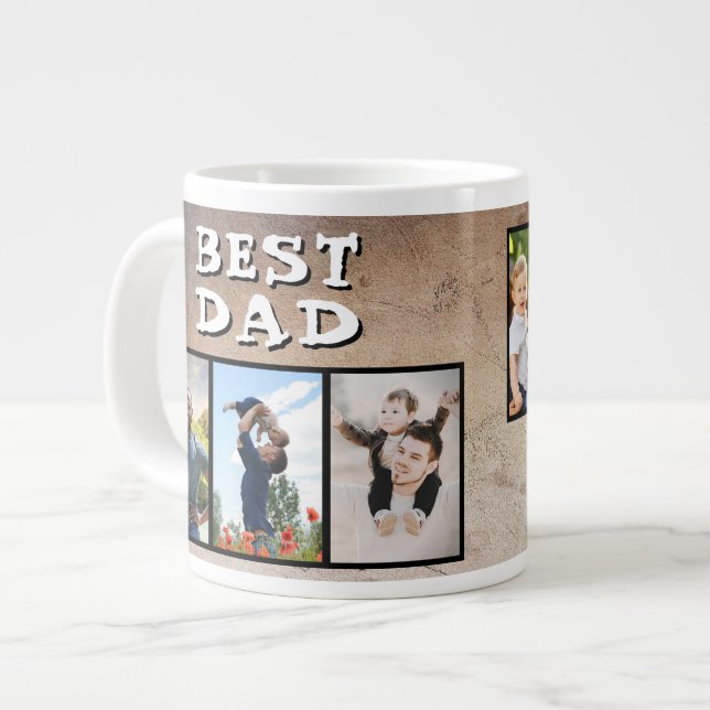 Rustikales Best Vater Vatertag 6 Foto Jumbo-Tasse (Vorderseite Links)