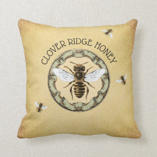 Rustikales Bienen- und Honigwaben-Label Kissen