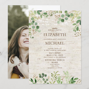 Rustikales Birch Botanicals Forest Foto Hochzeit Einladung
