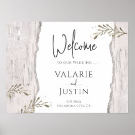 Rustikales Birch Wood Wedding Willkommenszeichen Poster