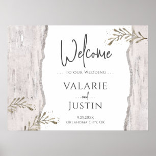 Rustikales Birch Wood Wedding Willkommenszeichen Poster