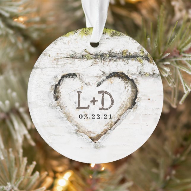 Rustikales Birkenbaum Herz-Hochzeitstil Ornament (Baum)