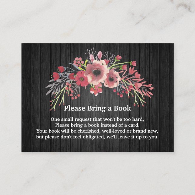 Rustikales Black Wood Floral Babydusche Buchanfrag Begleitkarte (Vorderseite)