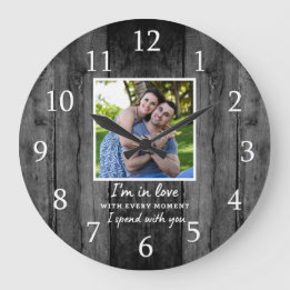Rustikales Black Wood Wedding Jubiläum Liebe Foto Große Wanduhr