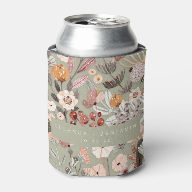 Rustikales Blatt Green Taupe floral Boho Custom We Dosenkühler (Kanne Vorderseite)
