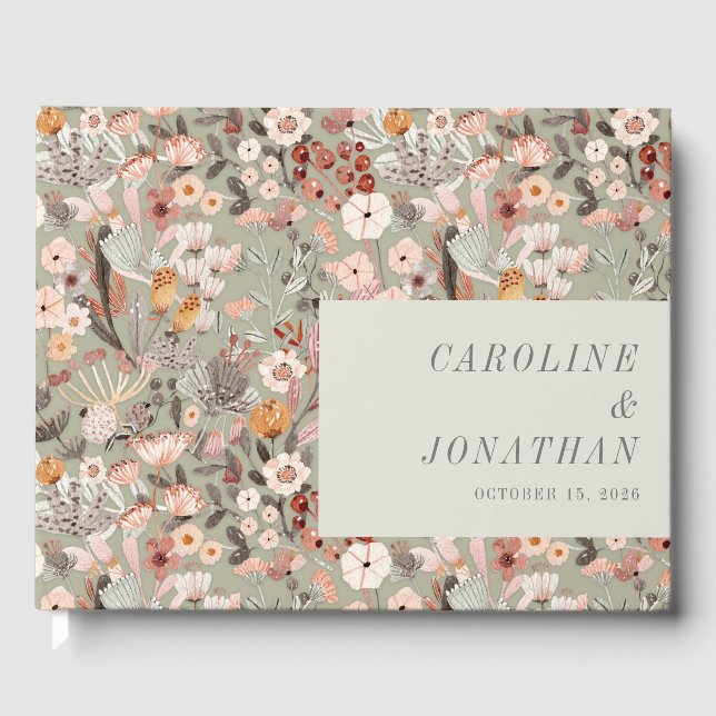 Rustikales Blatt Green Taupe floral Boho Custom We Gästebuch (Vorderseite)