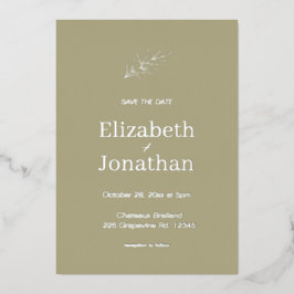 Rustikales Blatt Save the Date Silber Folieneinladung