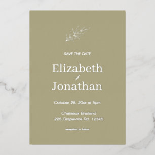 Rustikales Blatt Save the Date Silber Folieneinladung