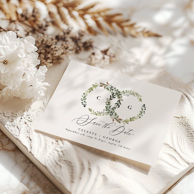 Rustikales Blattwerk, Blumen und Junggeburt Save The Date (Von Creator hochgeladen)