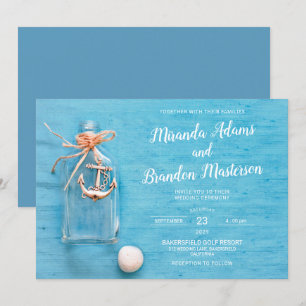 Rustikales Blau, kleine Flasche, Anker, Strandhoch Einladung