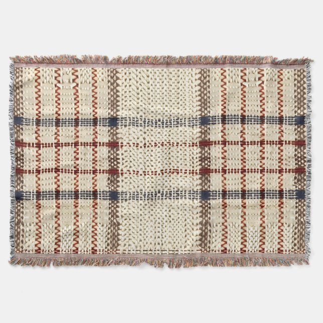 Rustikales Blau und Beige Kariertes Muster Decke (Vorderseite)