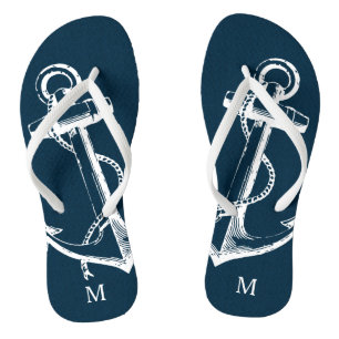 Rustikales Blau Vintage Anker Monogramm Flip Flops