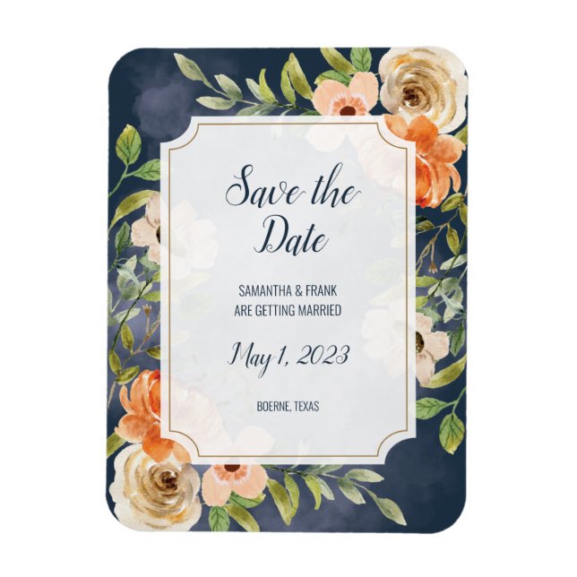 Rustikales blaues Aquarell - Blumengesteck Save th Magnet (Vertikal)