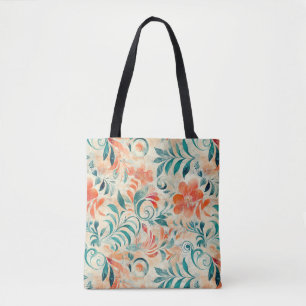Rustikales blaues Blätter und roorfarbenes Blumenm Tasche