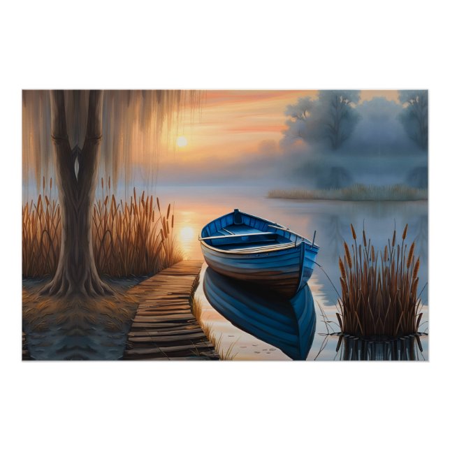 Rustikales blaues Boot Morning Sky Reflektion Poster (Vorderseite)