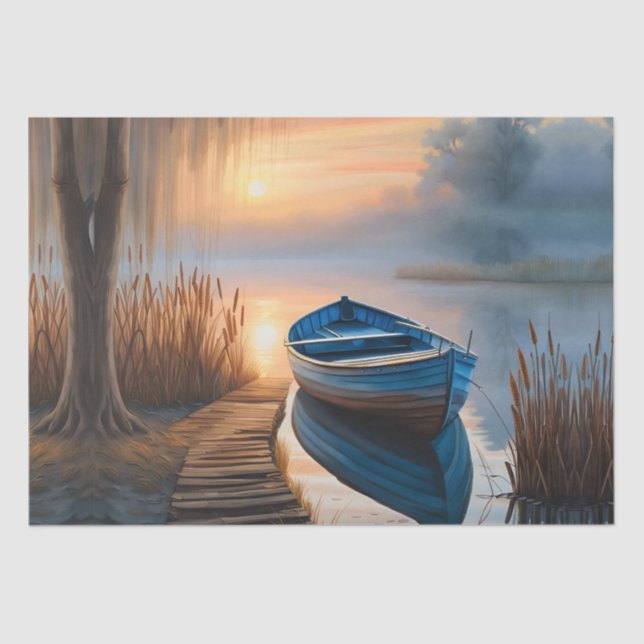 Rustikales blaues Boot Morning Sky Reflektion Seidenpapier (Vorderseite)