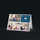 Rustikales blaues gefaltete Karte des<br><div class="desc">Diese elegante VierFoto Feiertagskarte hat eine kundengerechte Mitteilung und kennzeichnet ein gerahmtes Monogramm der rustikalen Niederlassung im perfekten Feiertagsblau. Laden Sie Ihre Familien-Fotos und personifizieren Sie die Front und vergessen Sie nicht,  eine kundenspezifische Mitteilung des frohen Tidings dem Innere hinzuzufügen.</div>