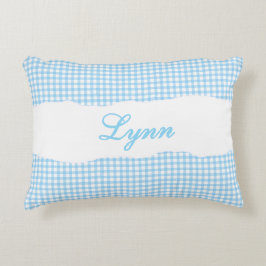 Rustikales blaues Gingham mit personalisiertem Nam Dekokissen