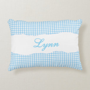 Rustikales blaues Gingham mit personalisiertem Nam Dekokissen