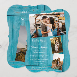 Rustikales blaues Holz 4 Fotos Hochzeitseinladunge Einladung