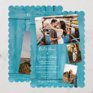 Rustikales blaues Holz 4 Fotos Hochzeitseinladunge Einladung