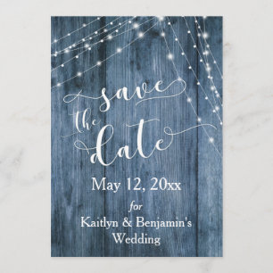 Rustikales blaues Holz, Lichtteile Save the Date