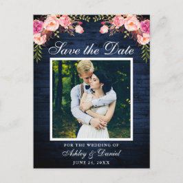 Rustikales blaues Holz Rosa Save the Date Foto Ankündigungspostkarte