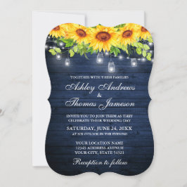 Rustikales blaues Holz Sonnenblumen Blumenmason Ja Einladung