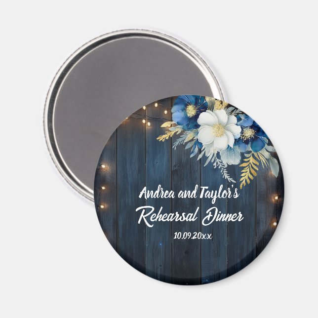 Rustikales blaues Holz Weiße Gastgeschenk Hochzeit Magnet (Vorderseite/Rückseite)