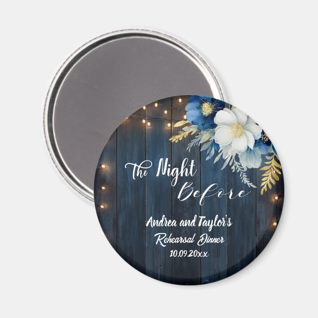 Rustikales blaues Holz Weiße Gastgeschenk Hochzeit Magnet (Vorderseite/Rückseite)