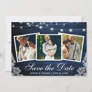 Rustikales blaues Holzleuchten Lace 3 Foto Save th The Date