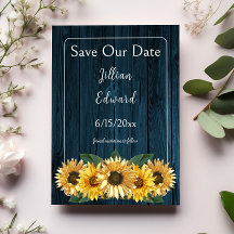 Rustikales Blaues Sonnenblumen Save the Date