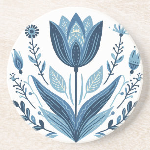 Rustikales blaues Tulip Blume Folk Botanisches Des Getränkeuntersetzer