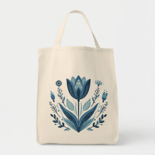 Rustikales blaues Tulip Blume Folk Botanisches Des Tragetasche