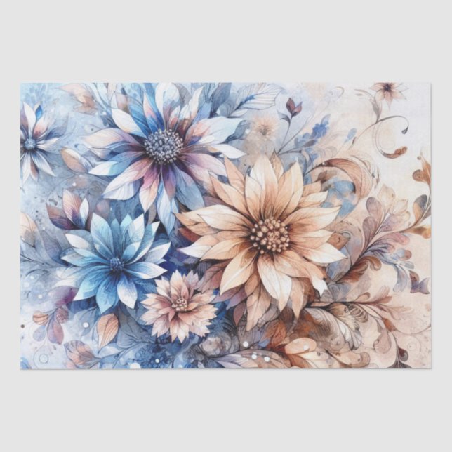 Rustikales blaues Vintages Inspiriertes Blumenzwir Seidenpapier (Vorderseite)