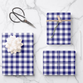 Rustikales blaues weißes Gingham-Muster Geschenkpapier Set