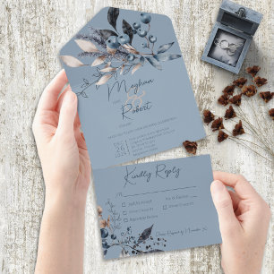 Rustikales Blaues Winterlaub Blaues Abendessen All In One Einladung