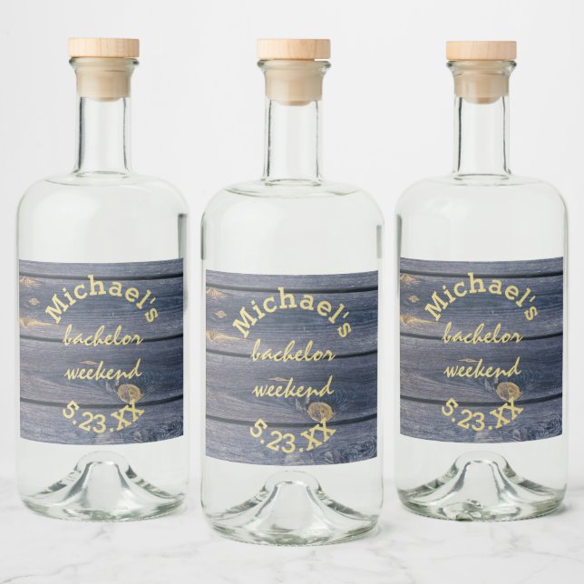 Rustikales Blauholz | Bachelor Weekend Monogram Alkoholflaschenetikett (Flaschen)
