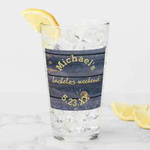 Rustikales Blauholz   Bachelor Weekend Monogram Glas