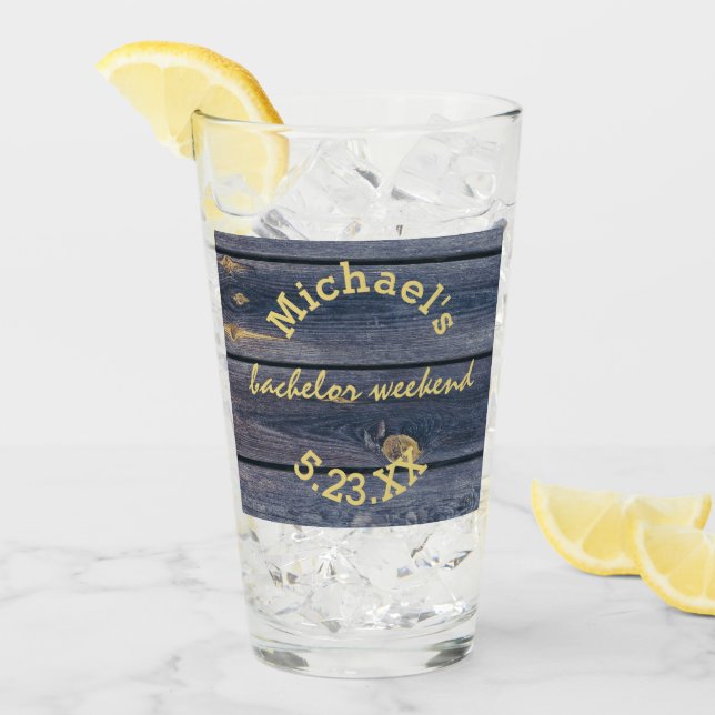 Rustikales Blauholz | Bachelor Weekend Monogram Glas (Vorderseite Ice)
