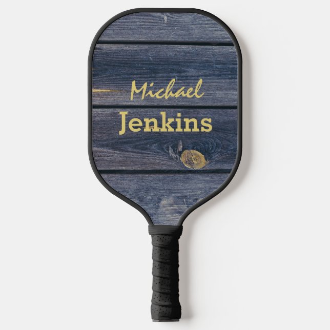 Rustikales Blauholz | Modernes Monogramm Pickleball Schläger (Vorderseite)