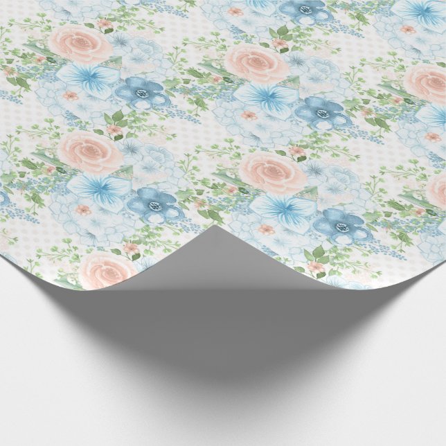 Rustikales blaurosa grünes Shabby Chic Geschenkpapier (Ecke)