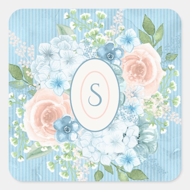 Rustikales blaurosa grünes Shabby Chic Quadratischer Aufkleber (Vorderseite)