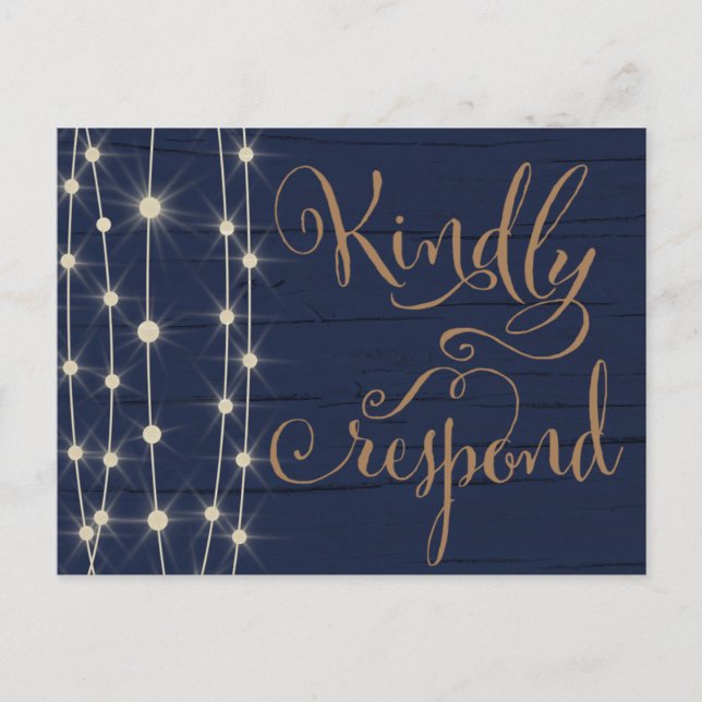 Rustikales Blue and Gold Wedding RSVP Einladungspostkarte (Vorderseite)