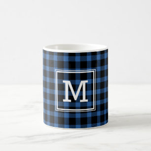 Rustikales Blue & Black Buffalo Karierte Monogramm Kaffeetasse